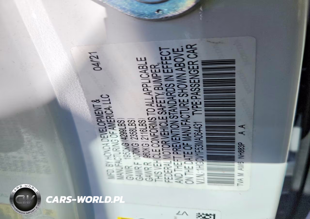 2021 Honda Accord Exl VIN:1HGCV1F53MA064431 - 12