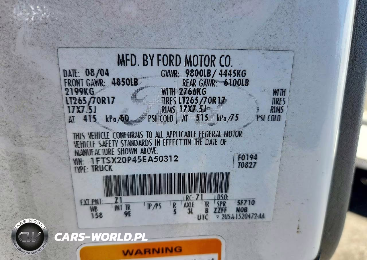 2005 Ford F250 Super Duty VIN:1FTSX20P45EA50312 - 12