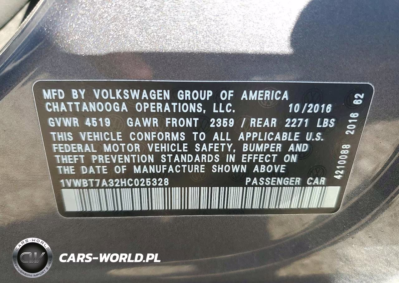 2017 Volkswagen Passat Se VIN:1VWBT7A32HC025328 - 13