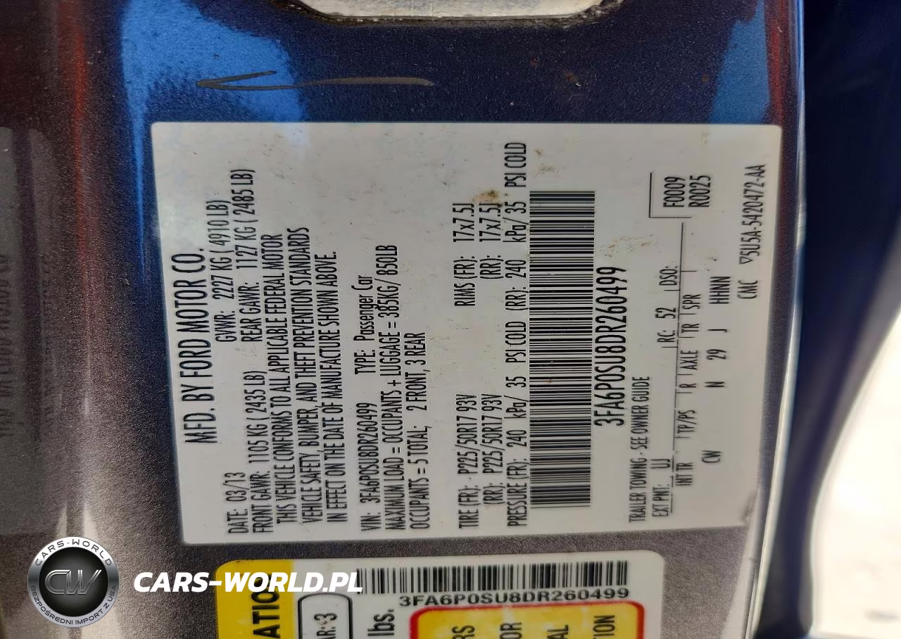 2013 Ford Fusion Titanium Phev VIN:3FA6P0SU8DR260499 - 12