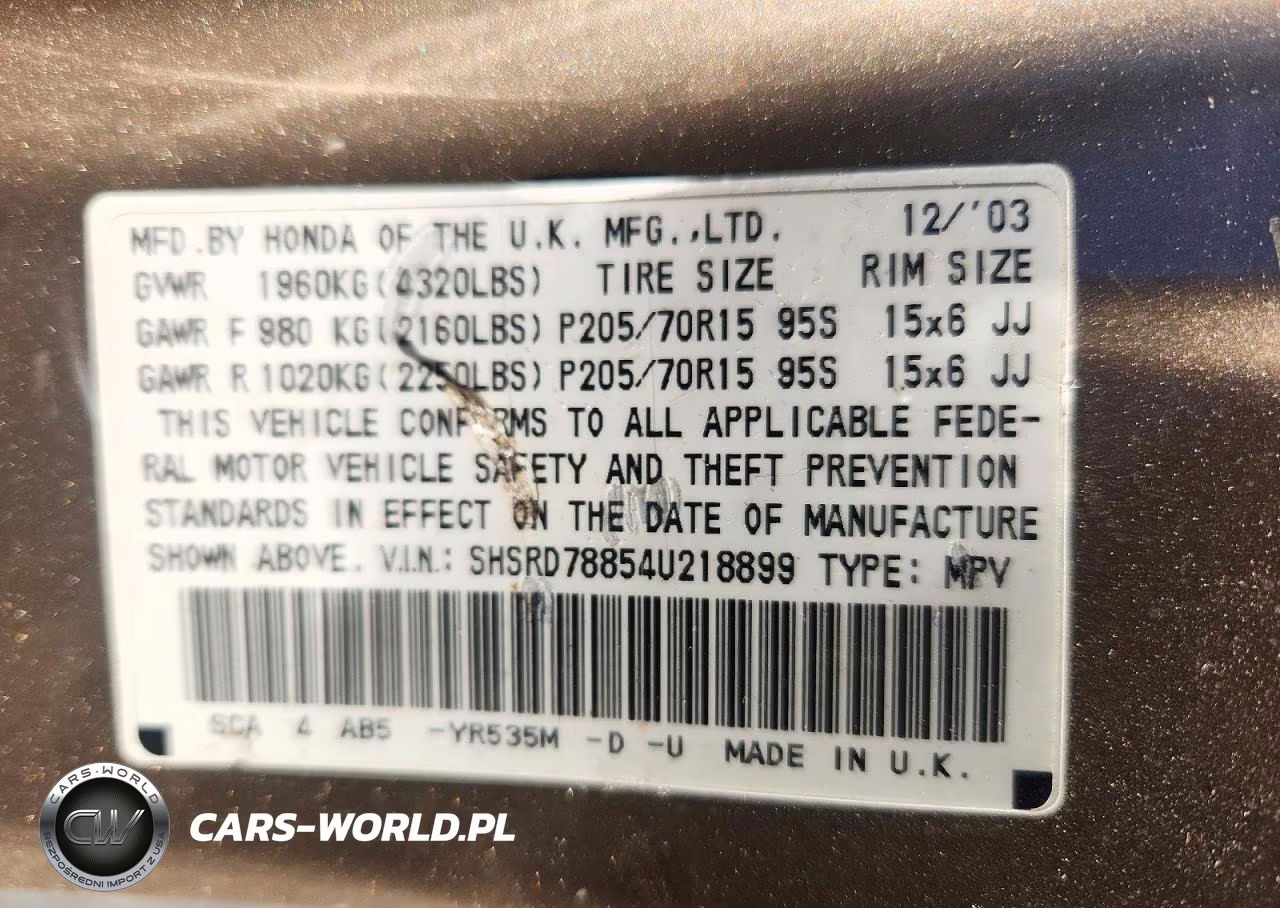 2004 Honda Cr-V Ex VIN:SHSRD78854U218899 - 13