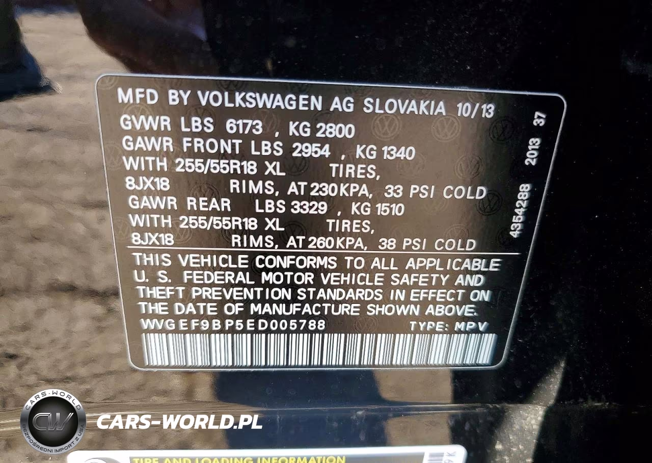2014 Volkswagen Touareg V6 VIN:WVGEF9BP5ED005788 - 13