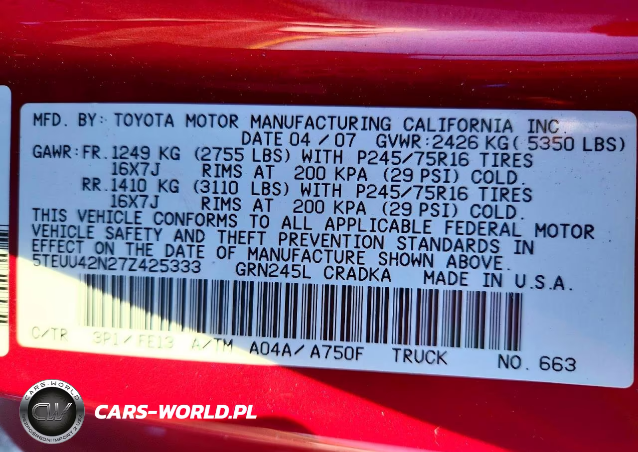 2007 Toyota Tacoma V6 VIN:5TEUU42N27Z425333 - 12