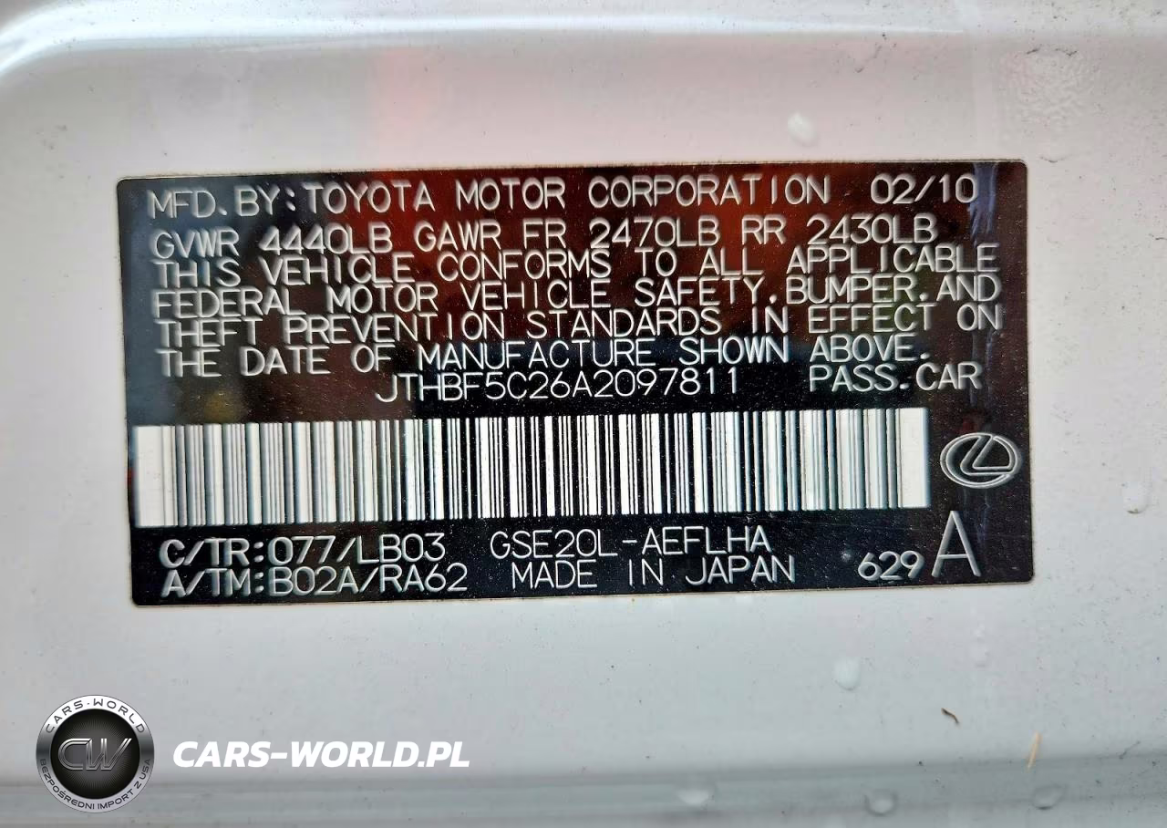2010 Lexus Is 250 VIN:JTHBF5C26A2097811 - 12