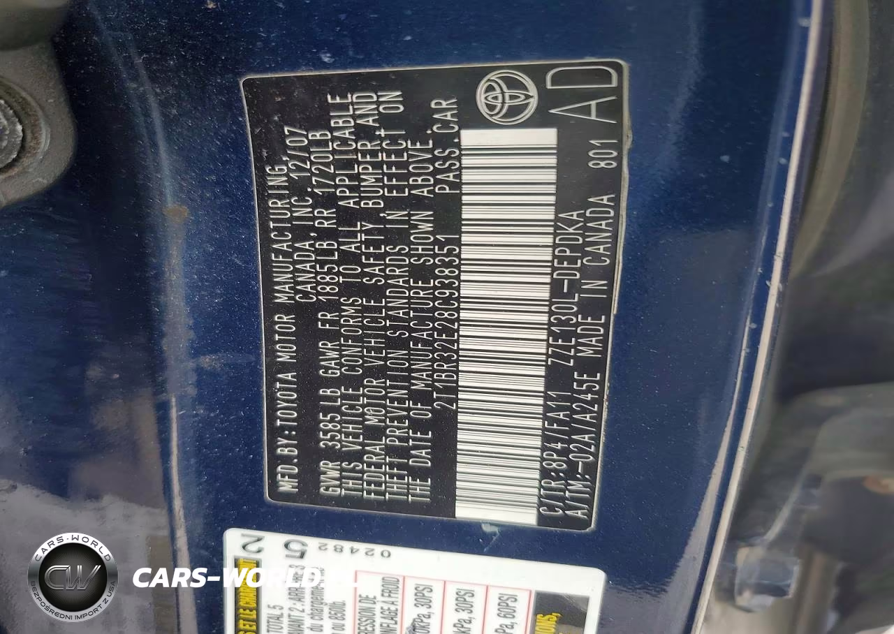 2008 Toyota Corolla Ce-Le-S VIN:2T1BR32E28C938351 - 13