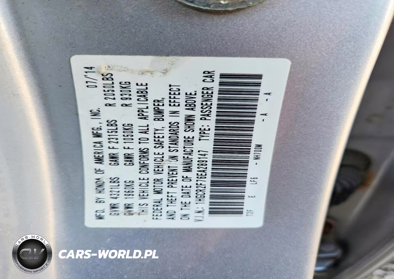 2014 Honda Accord Ex VIN:1HGCR2F76EA289147 - 12
