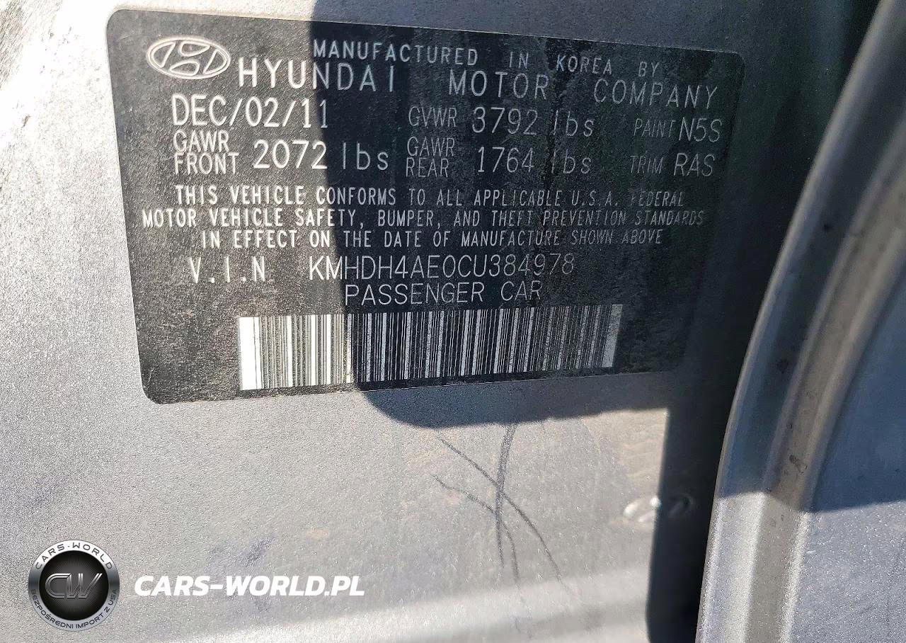 2012 Hyundai Elantra Gls VIN:KMHDH4AE0CU384978 - 12