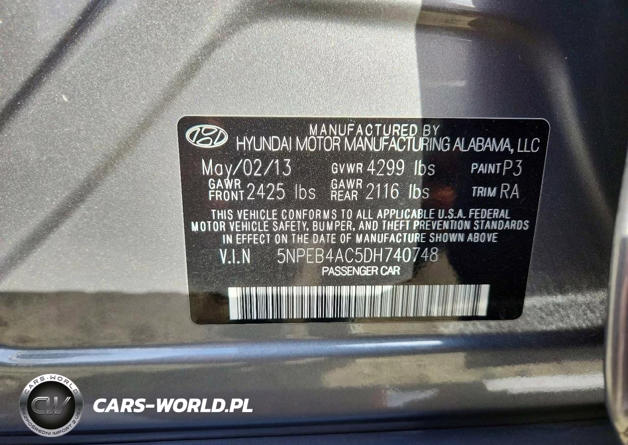 2013 Hyundai Sonata Gls VIN:5NPEB4AC5DH740748 - 12