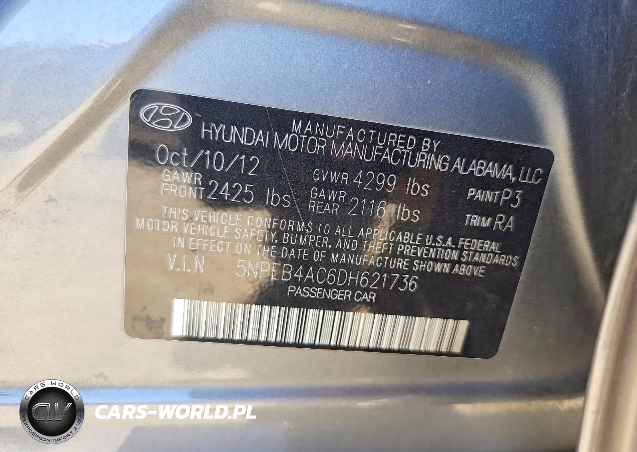 2013 Hyundai Sonata Gls VIN:5NPEB4AC6DH621736 - 12