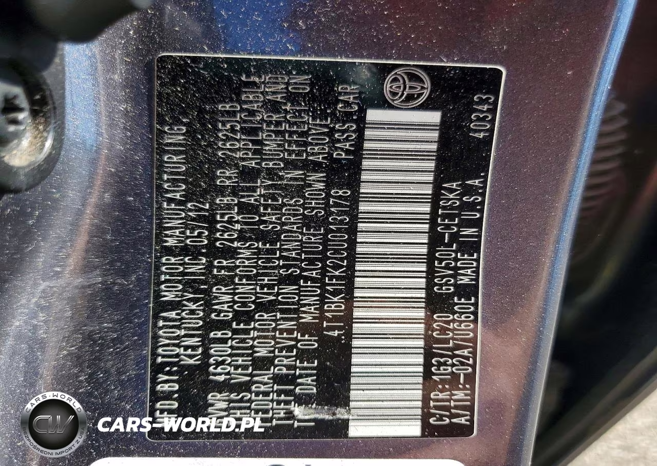 2012 Toyota Camry Se V6 VIN:4T1BK1FK2CU013178 - 12