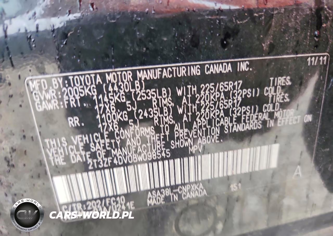 2011 Toyota Rav4 Base VIN:2T3ZF4DV0BW098545 - 12