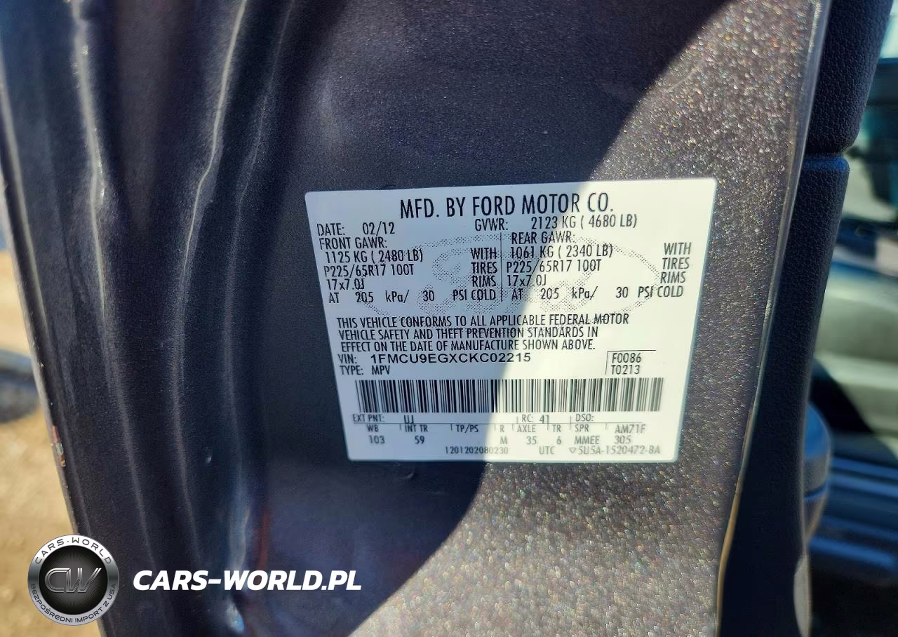 2012 Ford Escape Limited VIN:1FMCU9EGXCKC02215 - 12