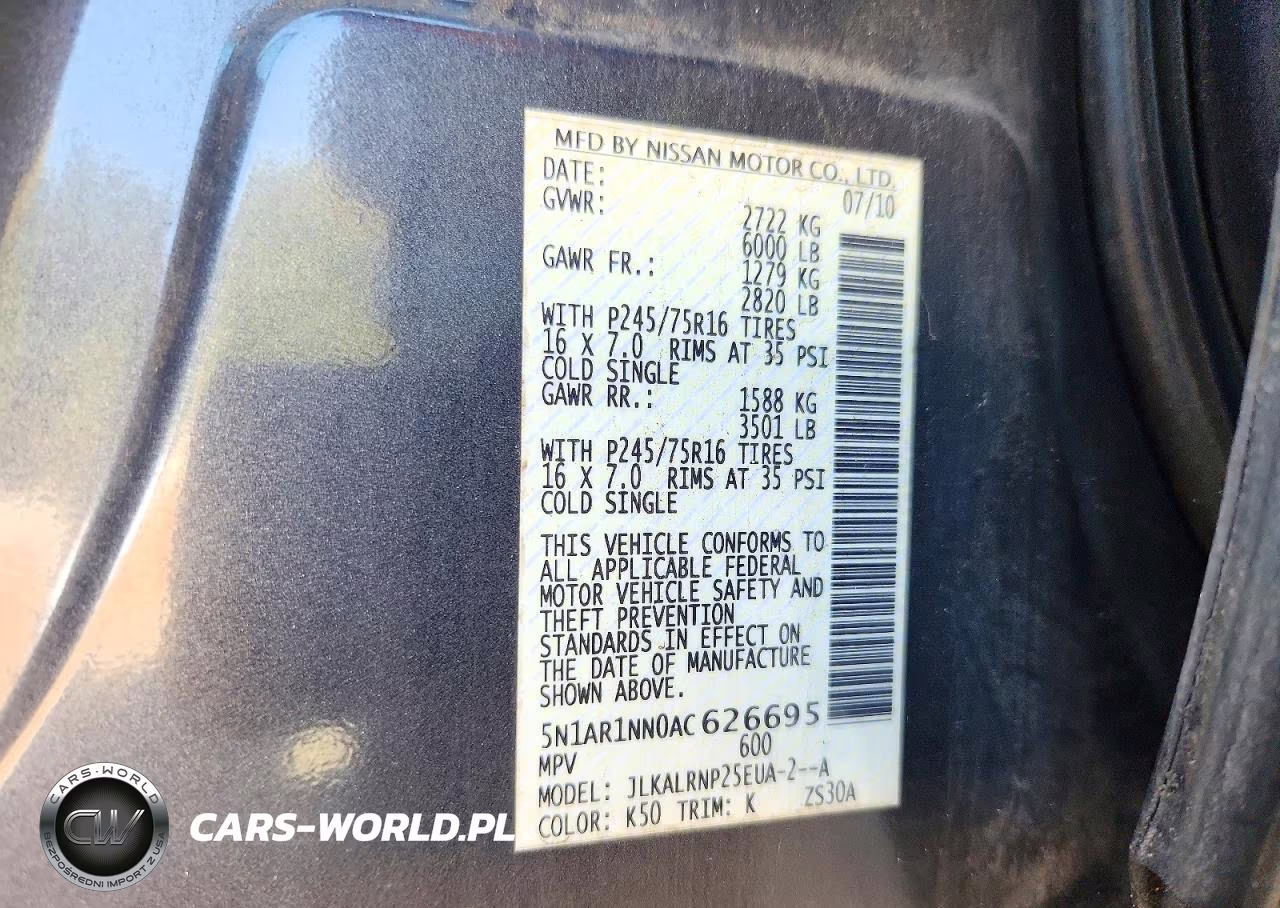 2010 Nissan Pathfinder S Fe+ VIN:5N1AR1NN0AC626695 - 13