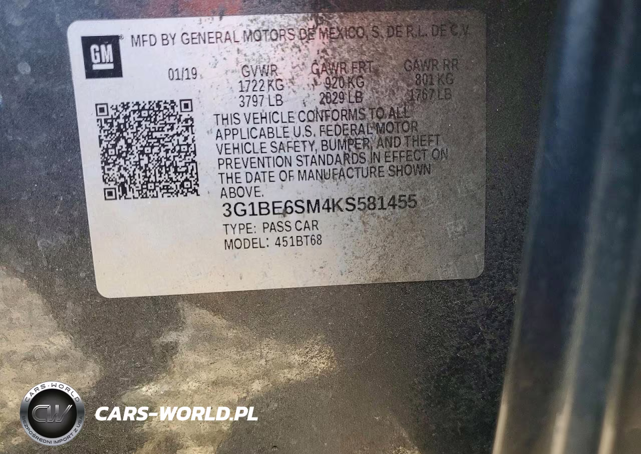 2019 Chevrolet Cruze Lt VIN:3G1BE6SM4KS581455 - 12