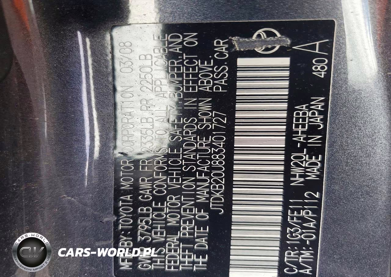 2008 Toyota Prius Base VIN:JTDKB20U883401727 - 12