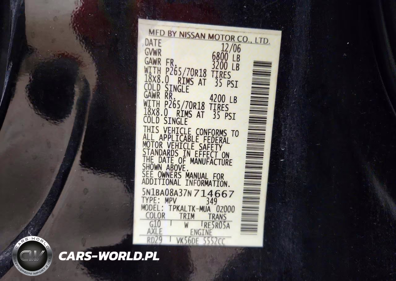 2007 Nissan Armada Se Ffv VIN:5N1BA08A37N714667 - 13