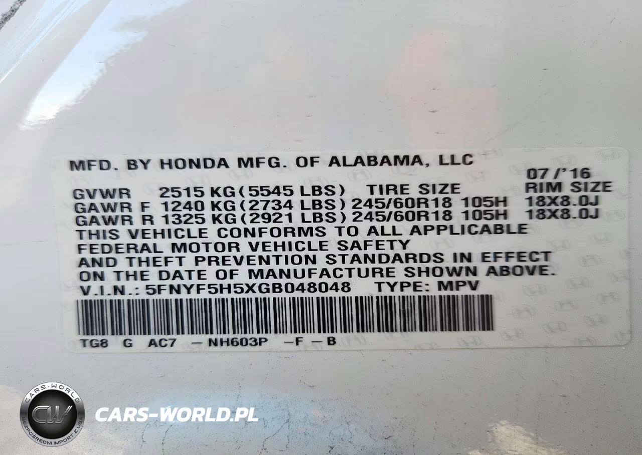 2016 Honda Pilot Exl VIN:5FNYF5H5XGB048048 - 13