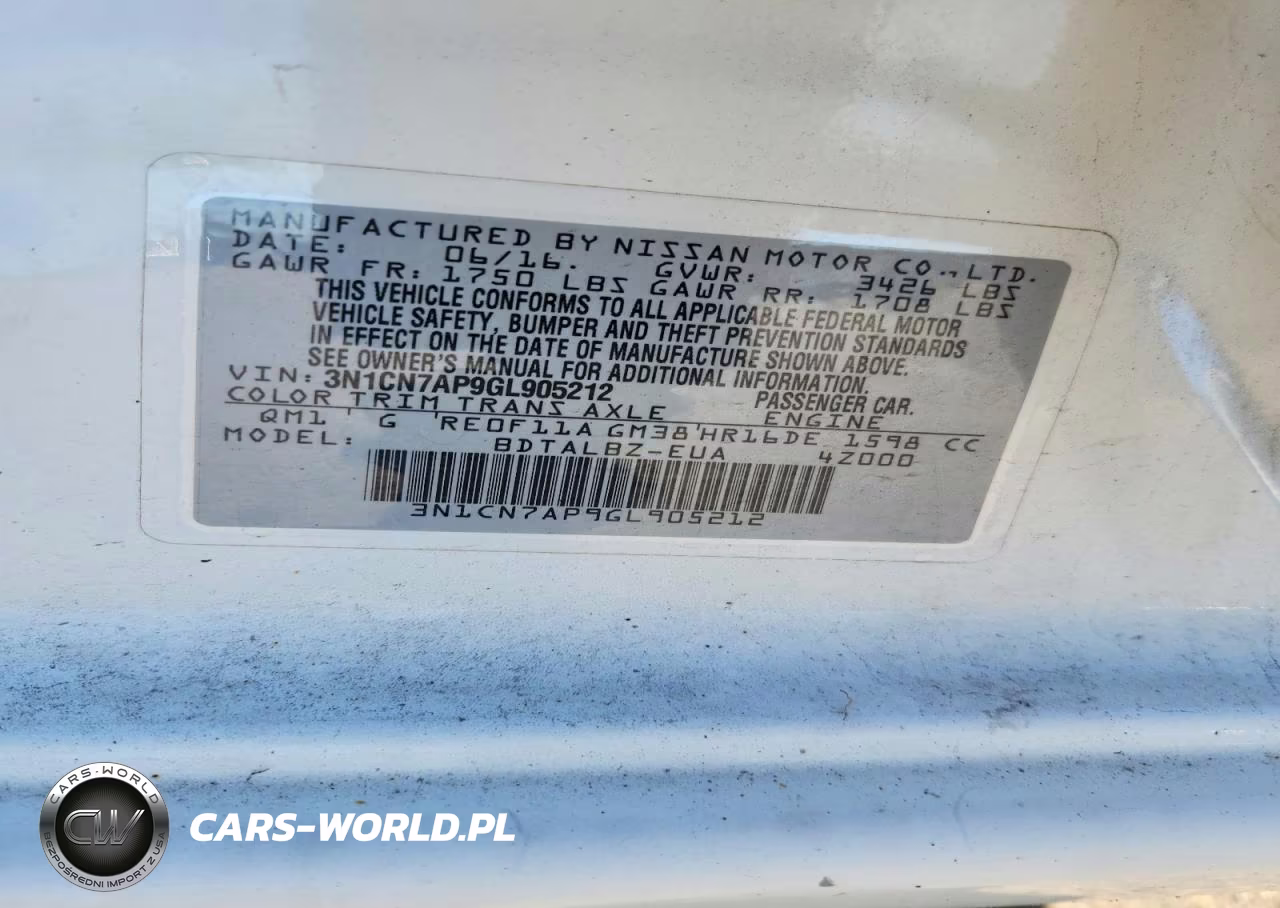 2016 Nissan Versa 1.6 Sv VIN:3N1CN7AP9GL905212 - 12