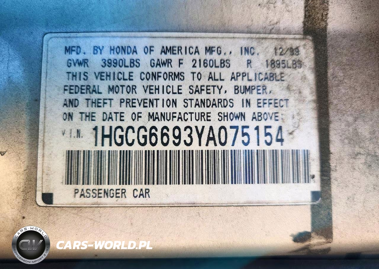 2000 Honda Accord Se VIN:1HGCG6693YA075154 - 12
