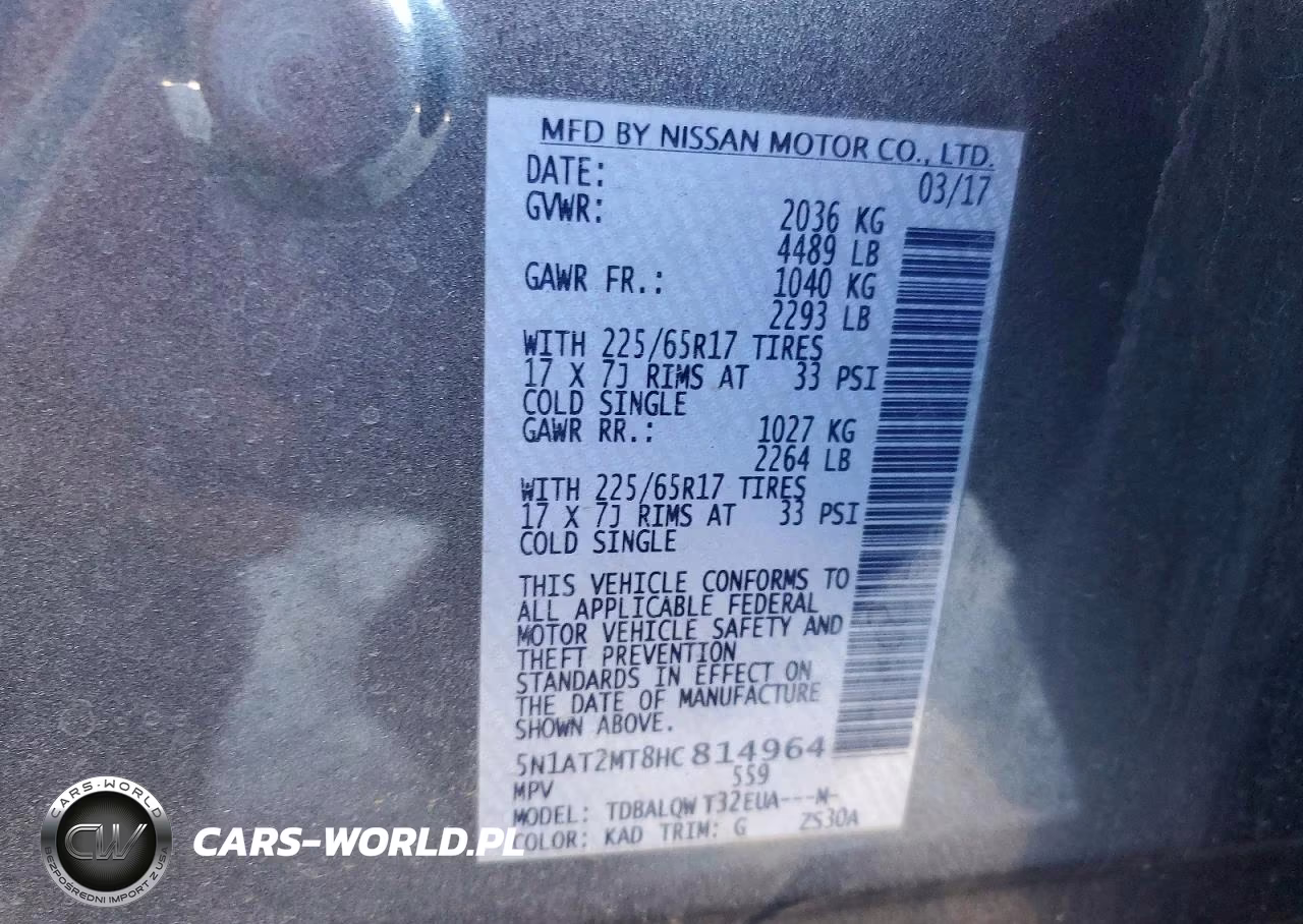 2017 Nissan Rogue Sv VIN:5N1AT2MT8HC814964 - 14