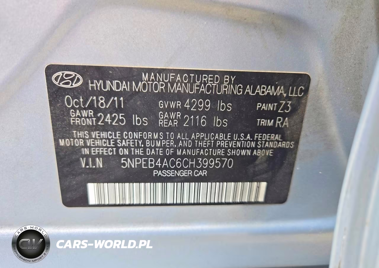 2012 Hyundai Sonata Gls VIN:5NPEB4AC6CH399570 - 12