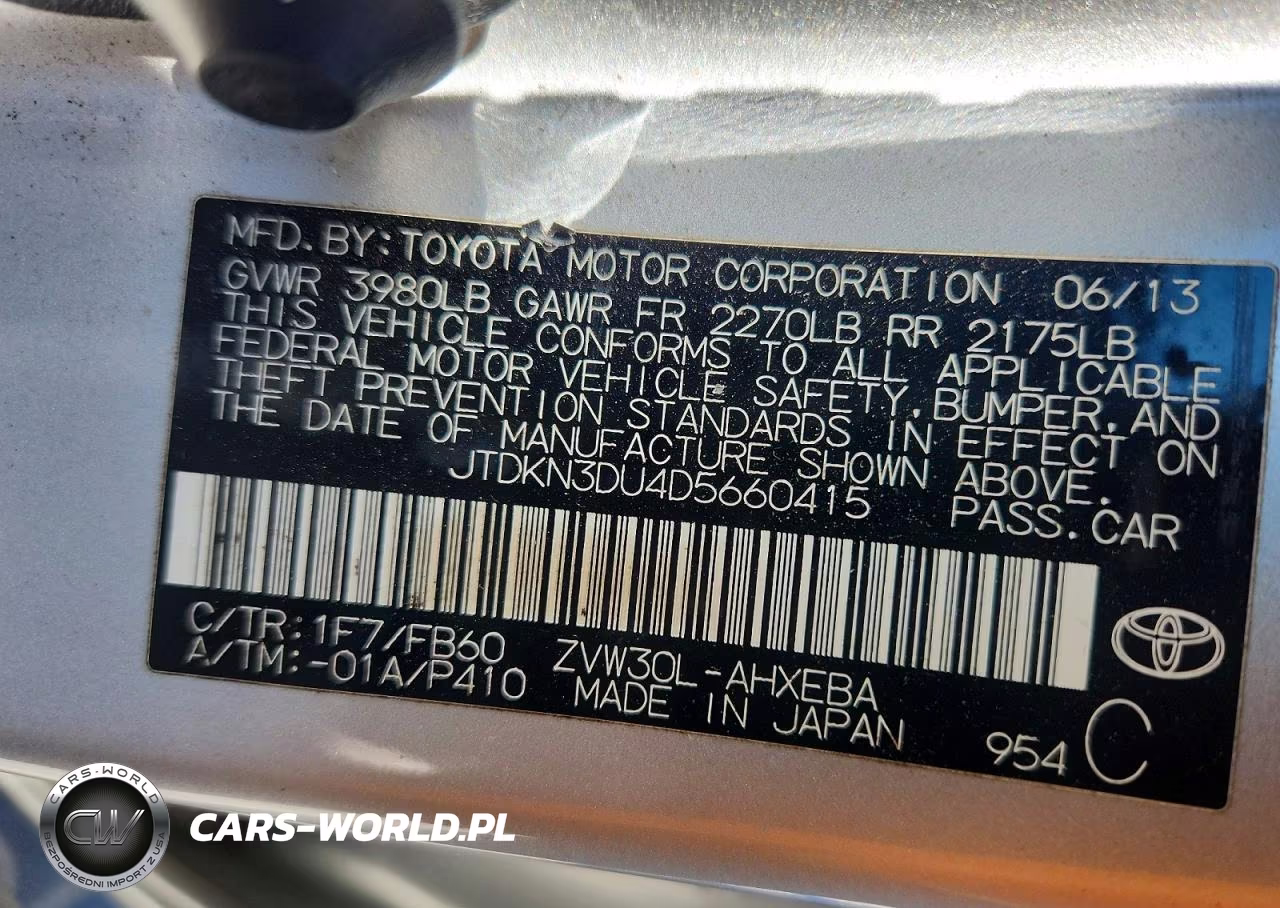 2013 Toyota Prius Two VIN:JTDKN3DU4D5660415 - 12