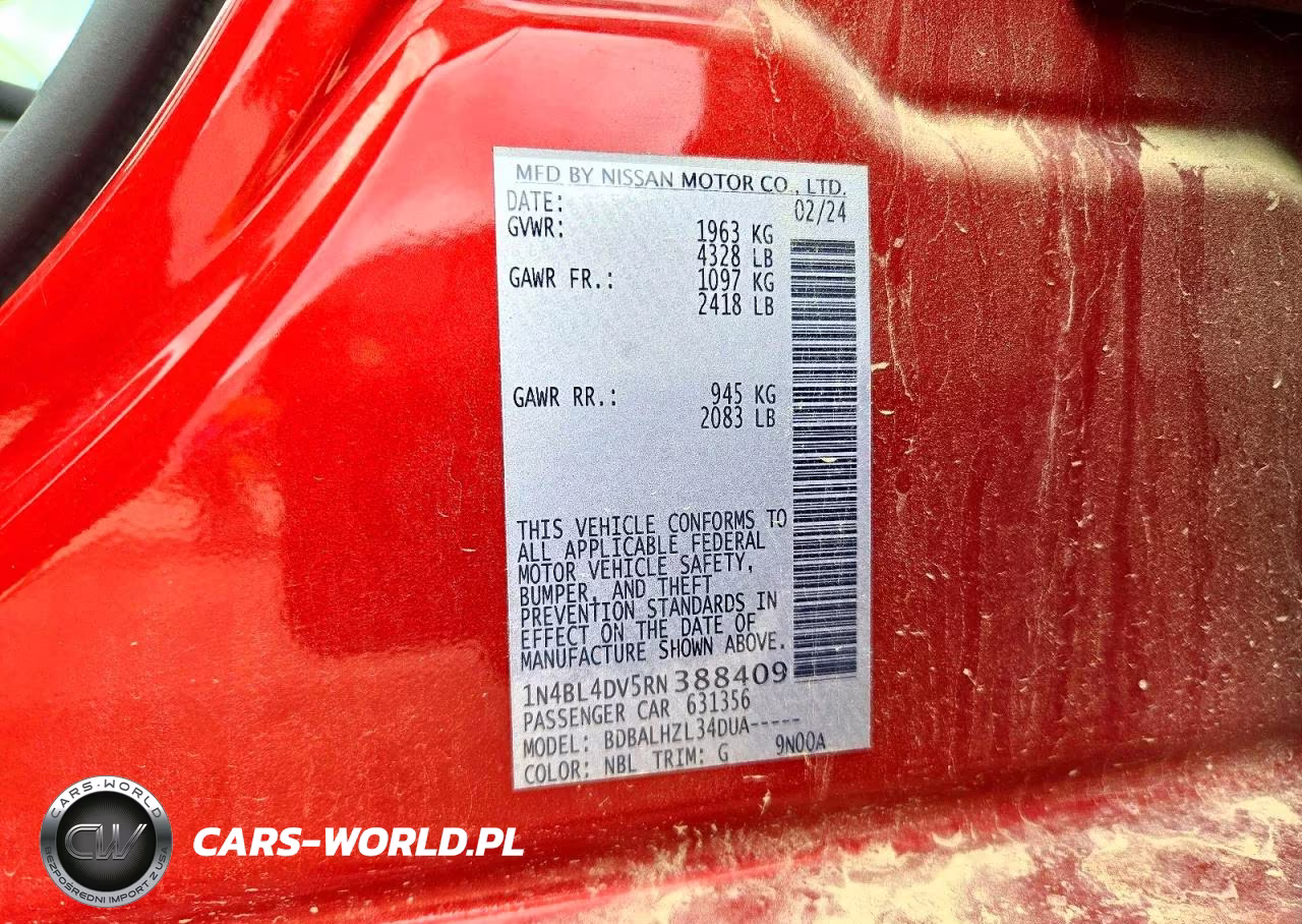 2024 Nissan Altima Sv VIN:1N4BL4DV5RN388409 - 12