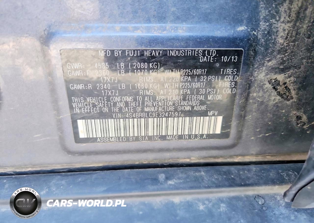 2014 Subaru Outback 2.5I Limited VIN:4S4BRBLC9E3247597 - 13