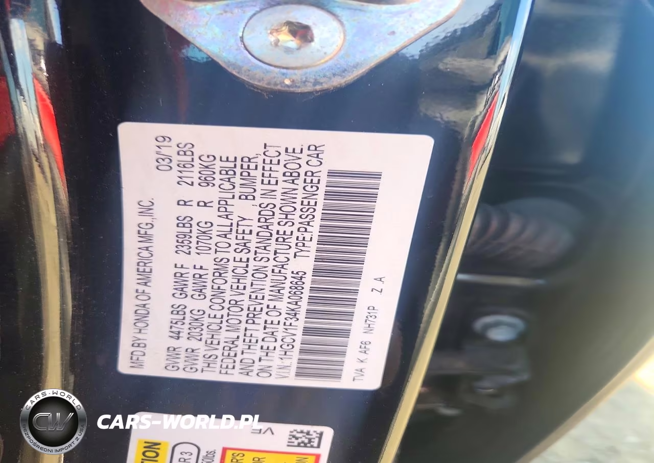 2019 Honda Accord Sport VIN:1HGCV1F34KA068645 - 12