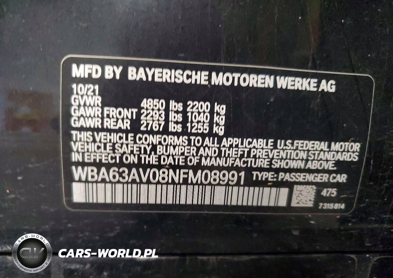 2022 BMW 430I Gran Coupe VIN:WBA63AV08NFM08991 - 12