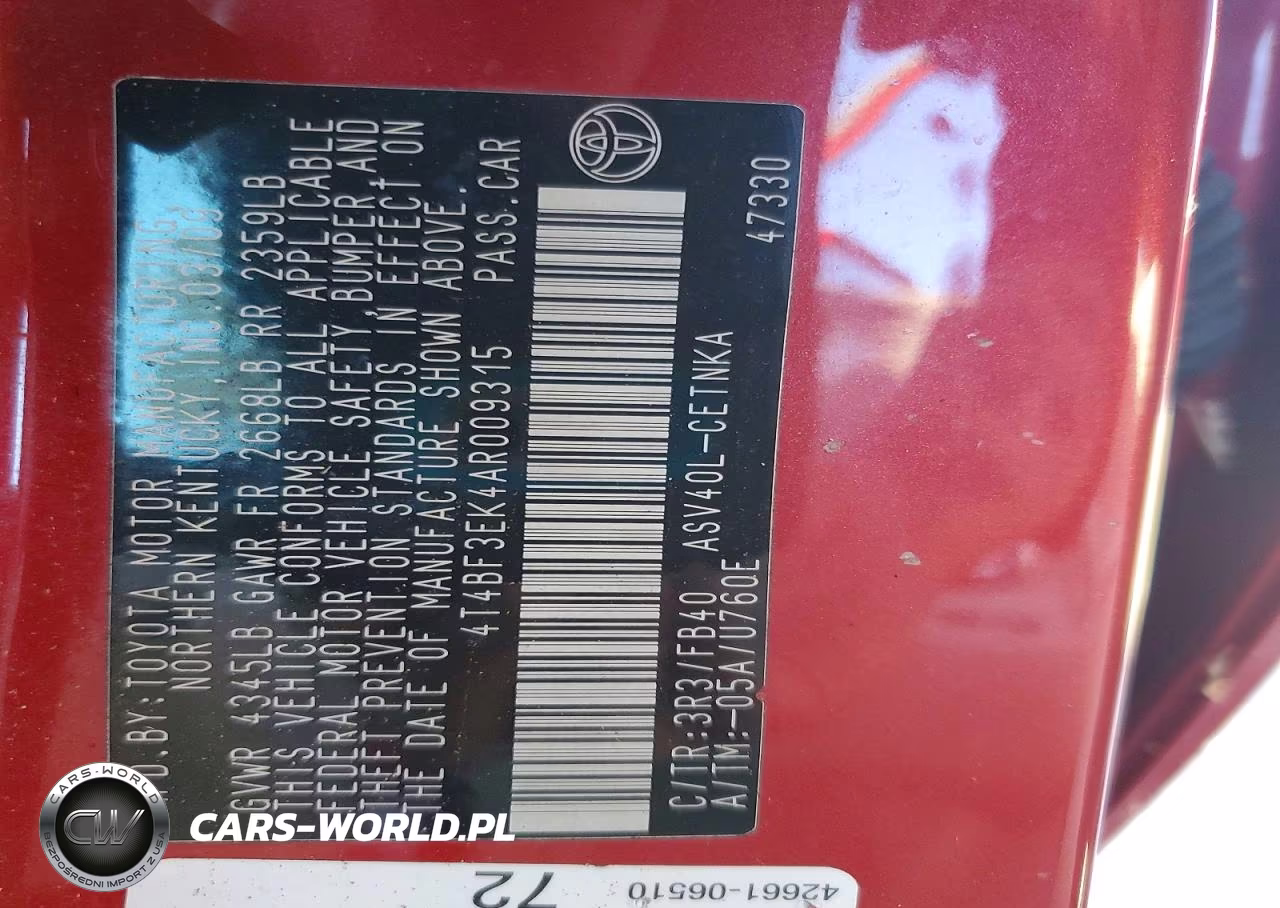 2010 Toyota Camry Le VIN:4T4BF3EK4AR009315 - 12