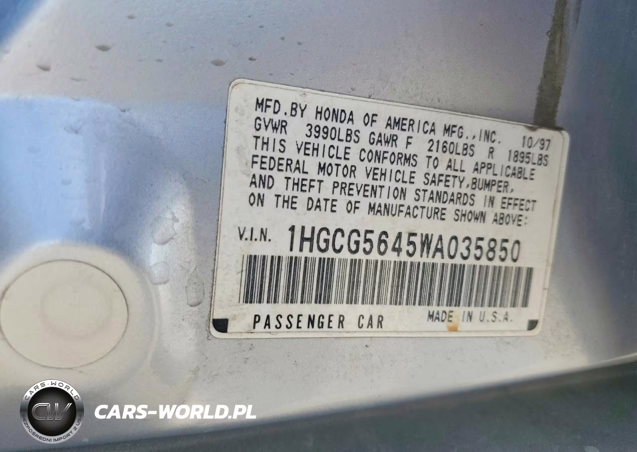 1998 Honda Accord Lx VIN:1HGCG5645WA035850 - 12