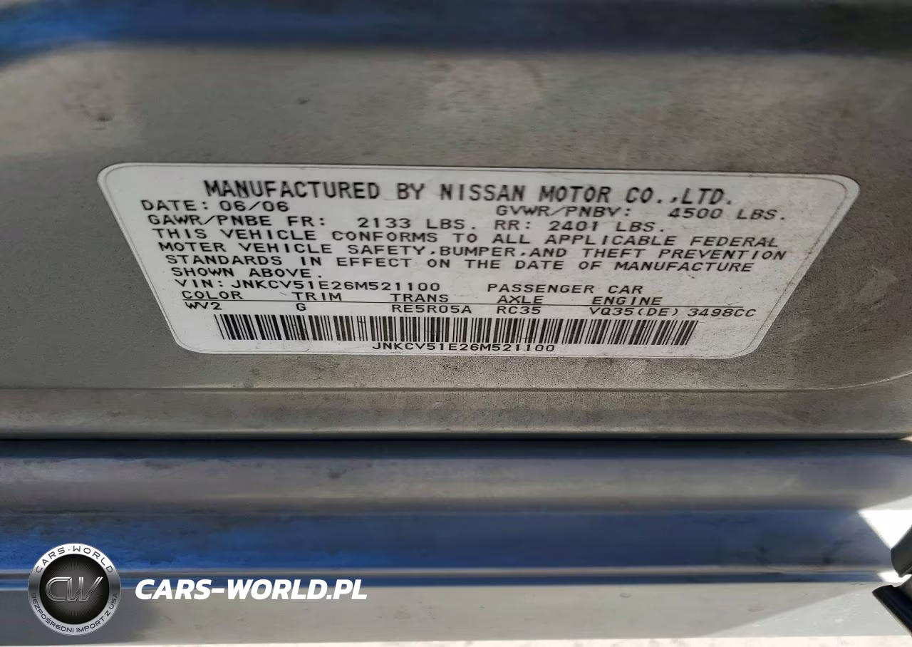 2006 Infiniti G35 Base VIN:JNKCV51E26M521100 - 12