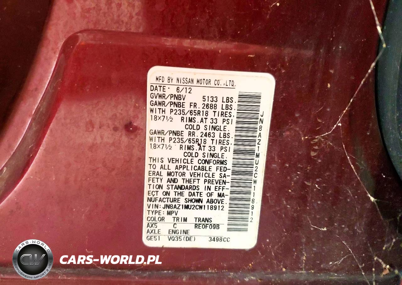 2012 Nissan Murano S VIN:JN8AZ1MU2CW118912 - 13