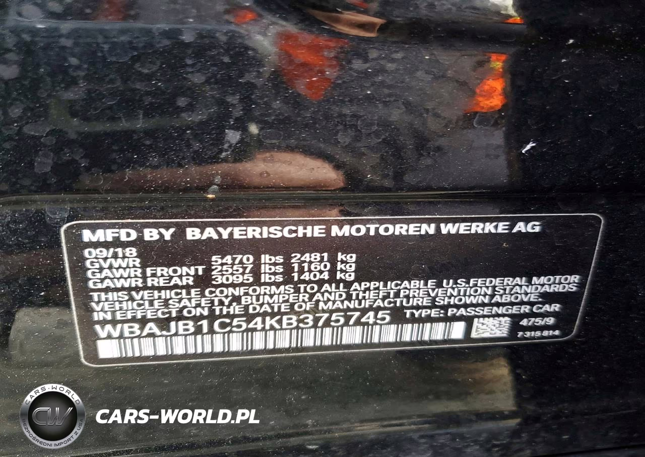 2019 BMW 530Xe VIN:WBAJB1C54KB375745 - 12