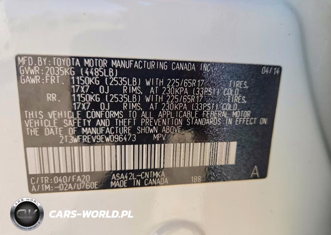 2014 Toyota Rav4 Xle VIN:2T3WFREV9EW096473 - 14
