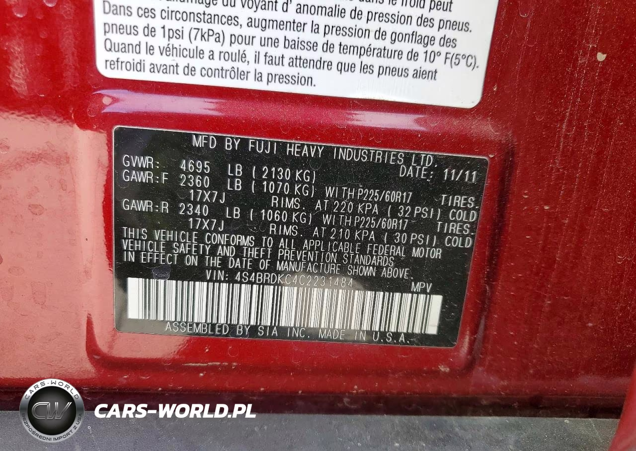 2012 Subaru Outback 3.6R Limited VIN:4S4BRDKC4C2231484 - 13
