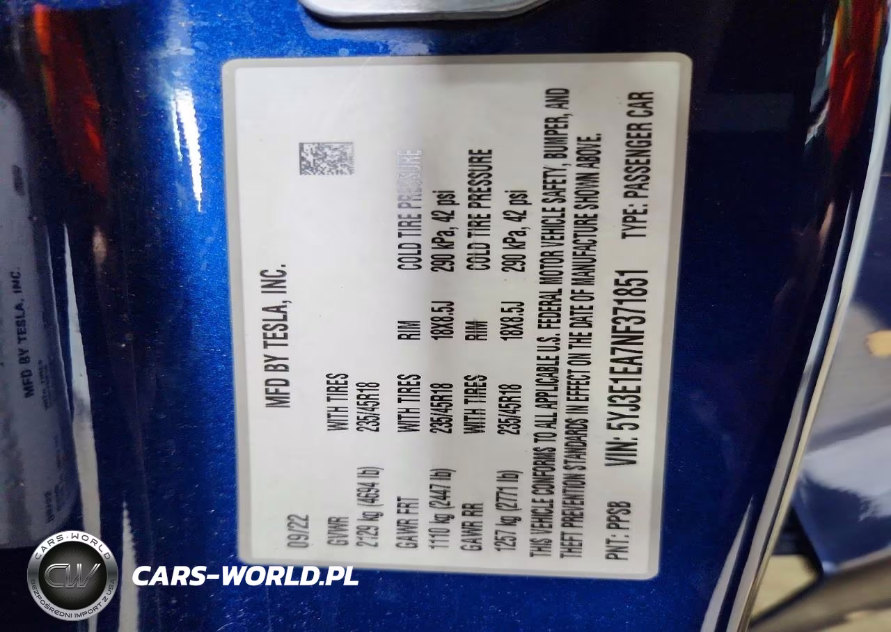 2022 Tesla Model 3 VIN:5YJ3E1EA7NF371851 - 13