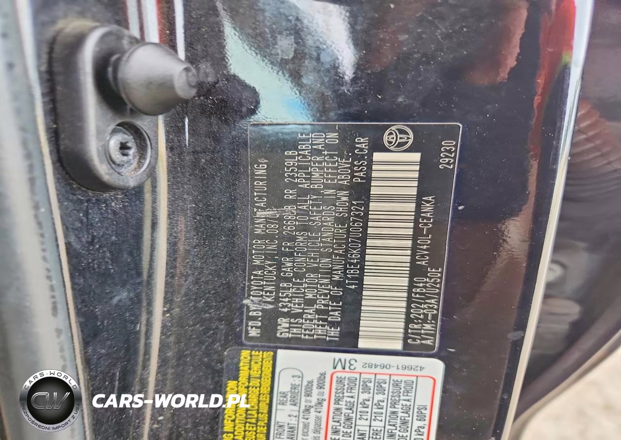 2007 Toyota Camry Ce VIN:4T1BE46K07U067321 - 12
