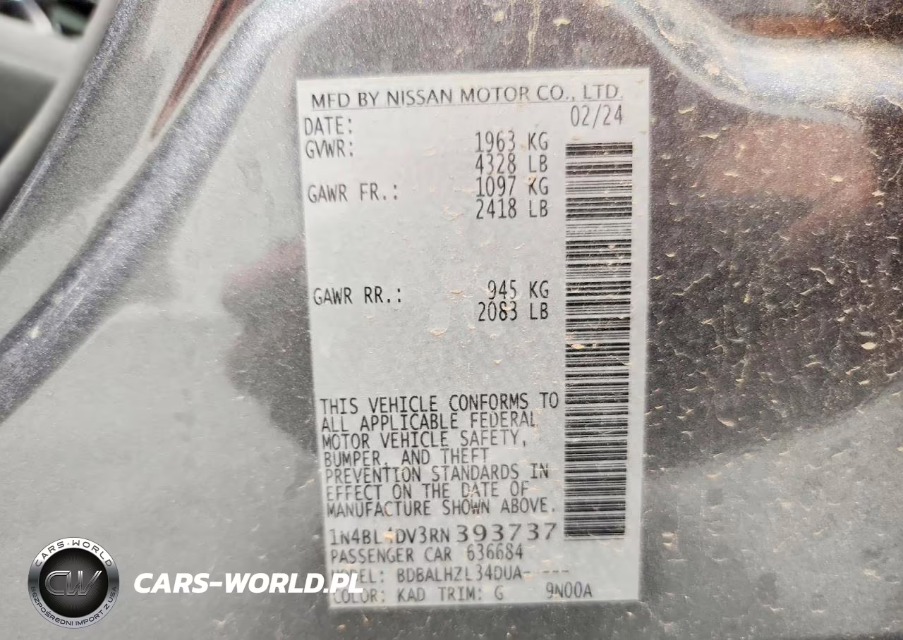 2024 Nissan Altima Sv VIN:1N4BL4DV3RN393737 - 13