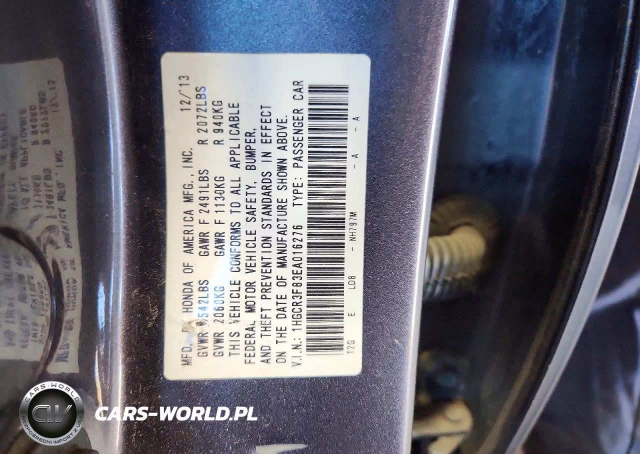 2014 Honda Accord Exl VIN:1HGCR3F83EA016276 - 12