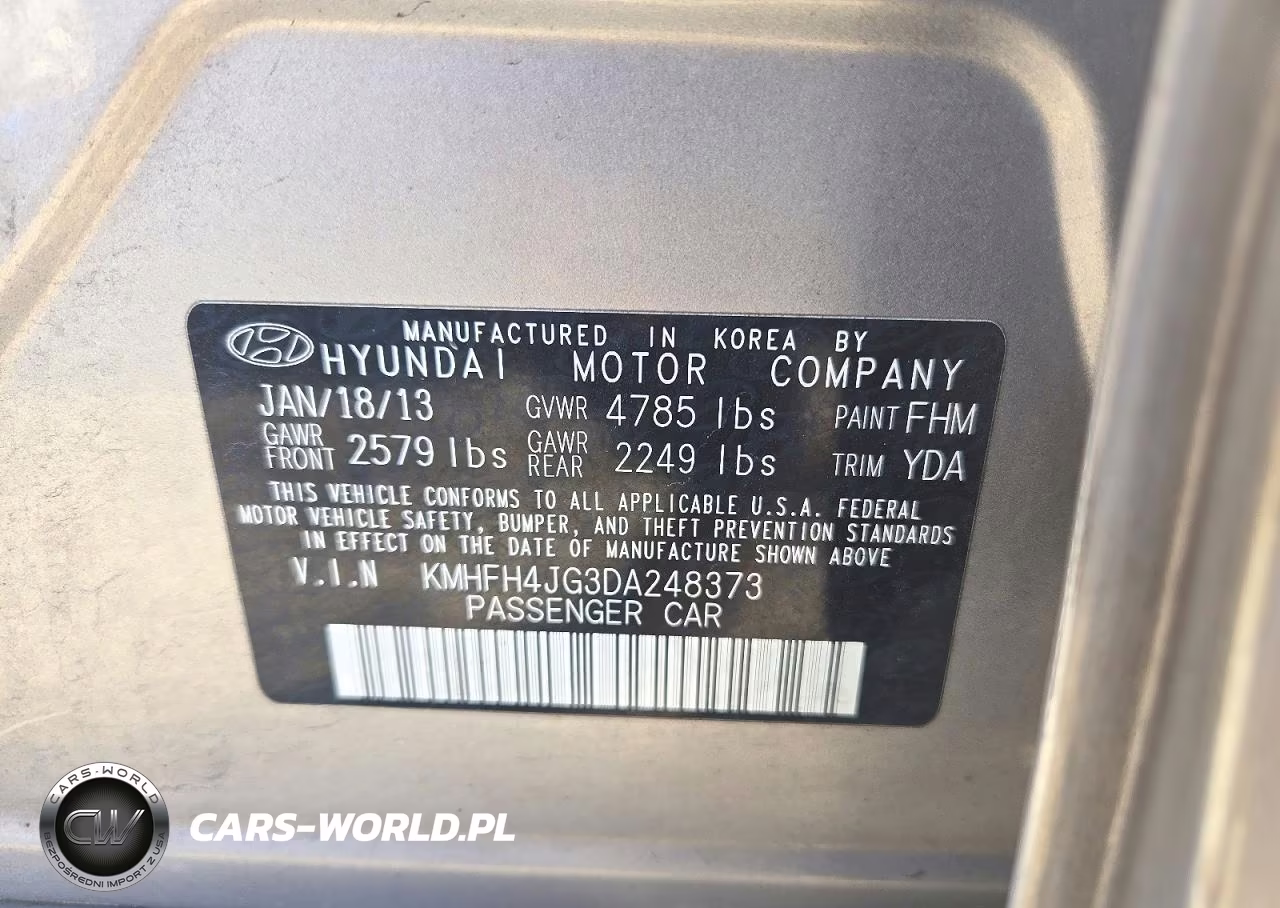 2013 Hyundai Azera Base VIN:KMHFH4JG3DA248373 - 12