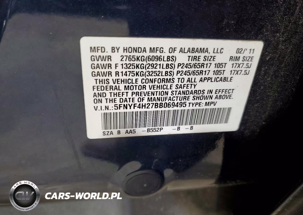 2011 Honda Pilot Lx VIN:5FNYF4H27BB069495 - 13