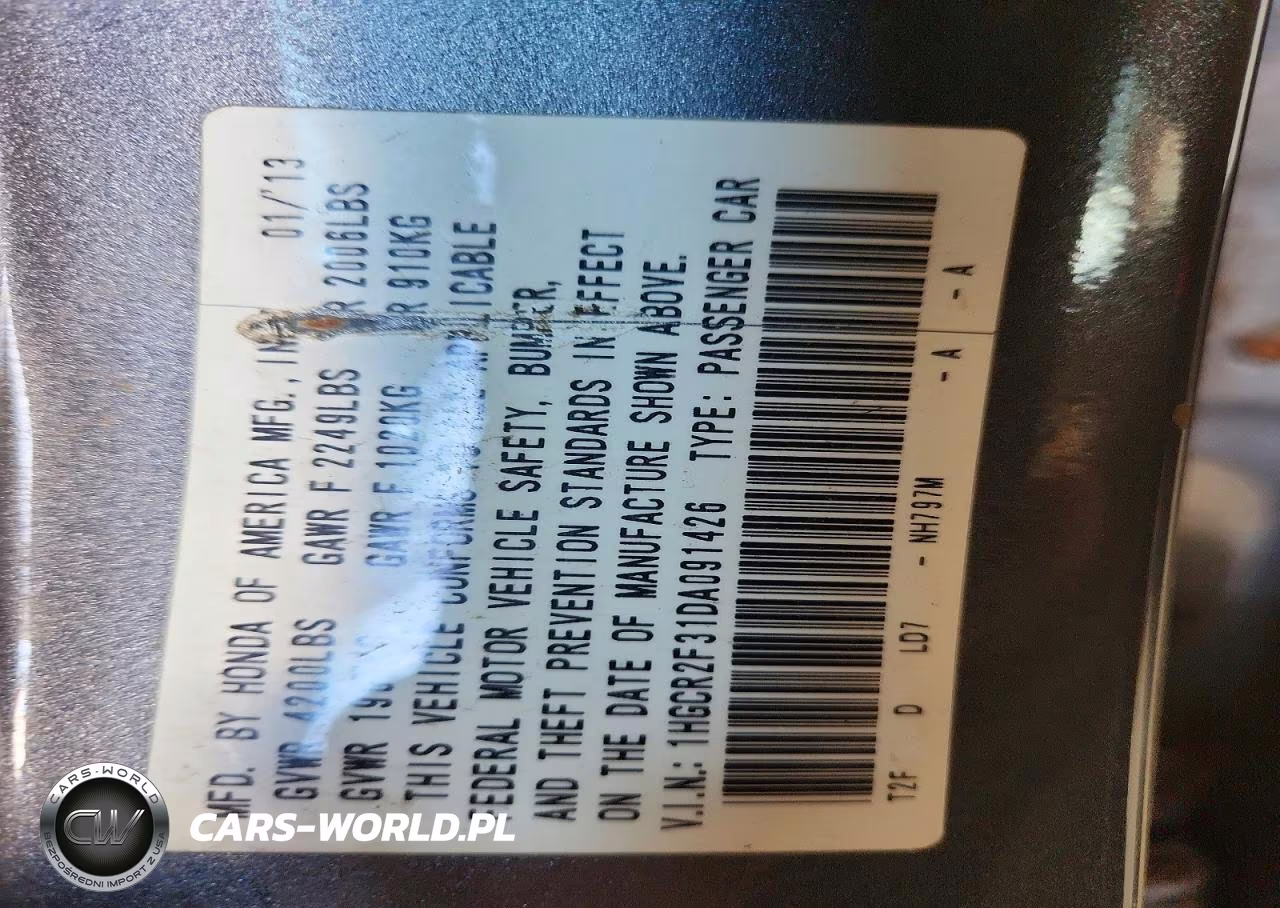 2013 Honda Accord Lx VIN:1HGCR2F31DA091426 - 12