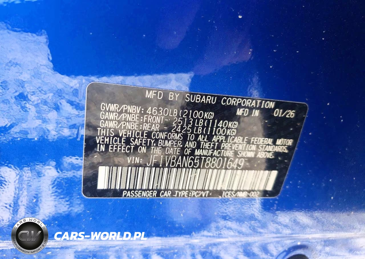 2026 Subaru Wrx Limited VIN:JF1VBAN65T8801649 - 12