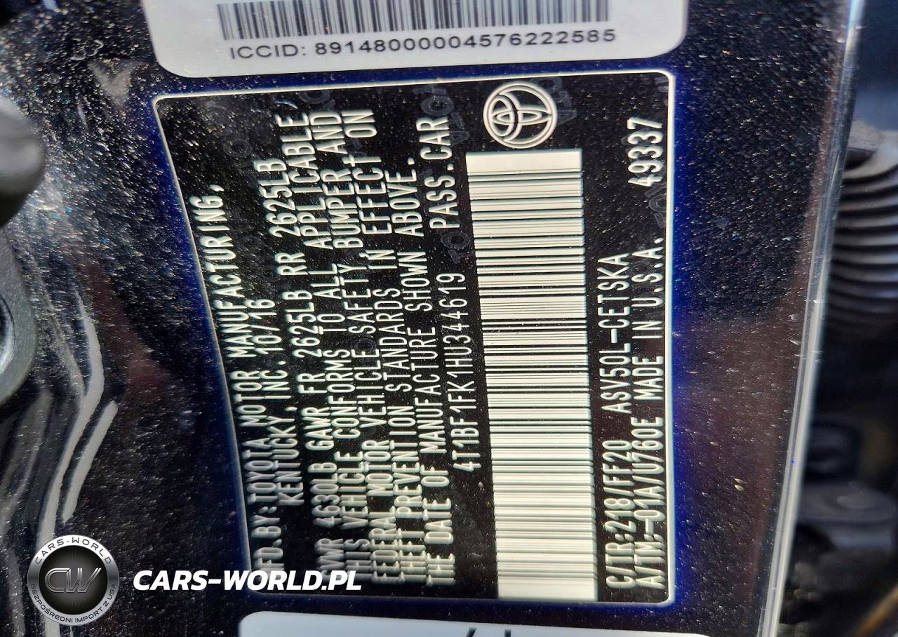 2017 Toyota Camry Se VIN:4T1BF1FK1HU344619 - 12