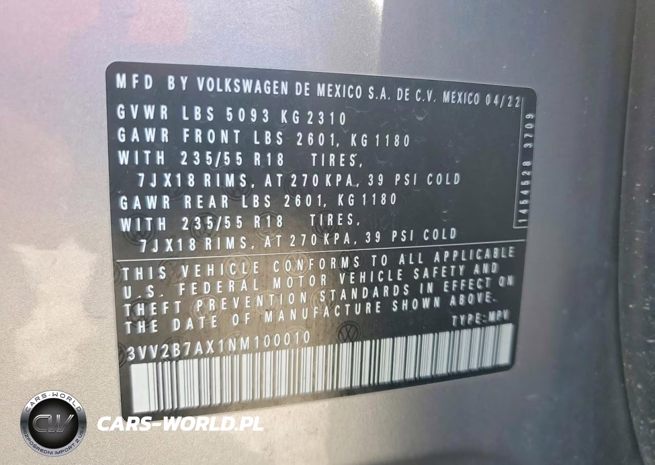 2022 Volkswagen Tiguan Se VIN:3VV2B7AX1NM100010 - 13