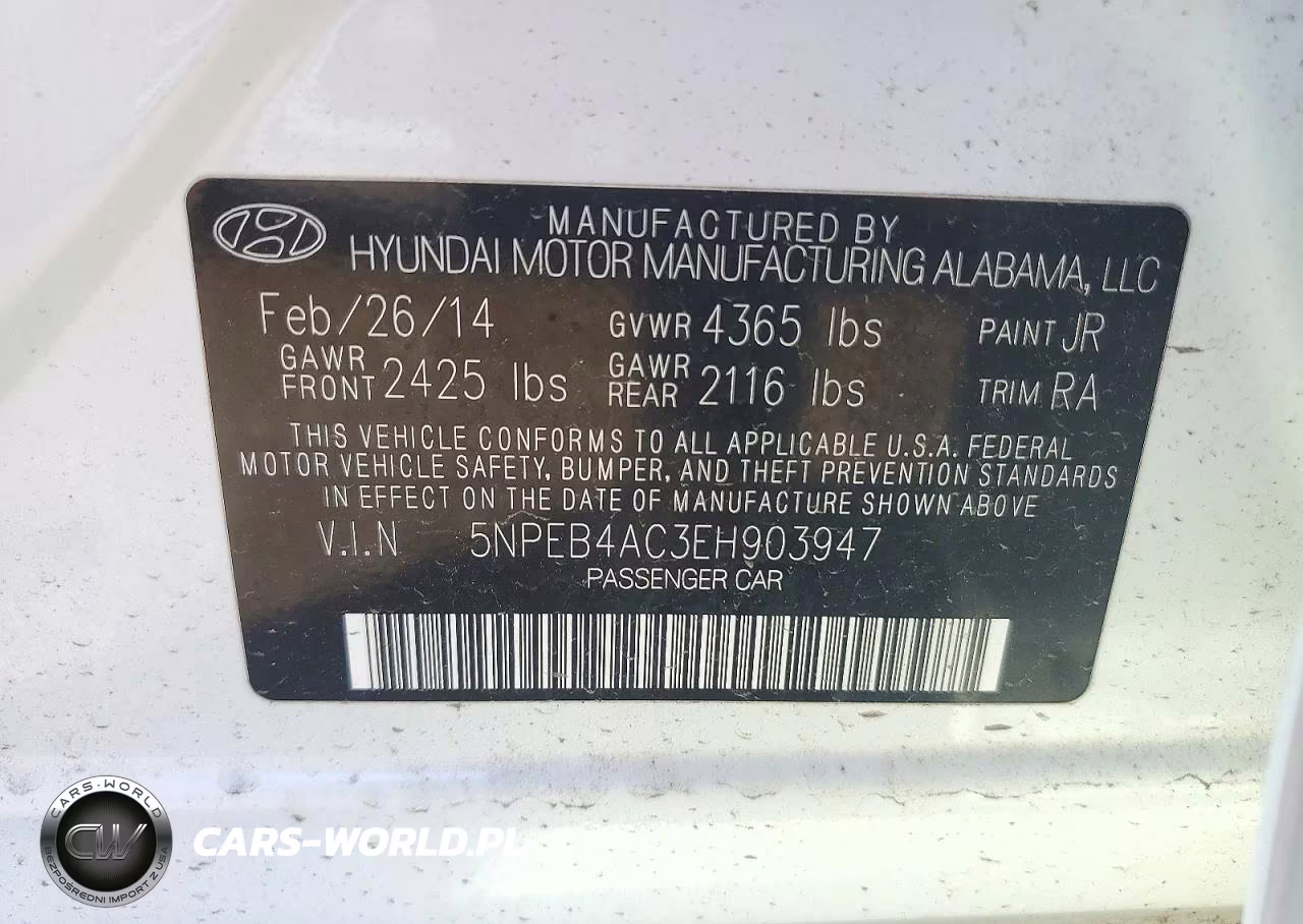 2014 Hyundai Sonata Gls VIN:5NPEB4AC3EH903947 - 12