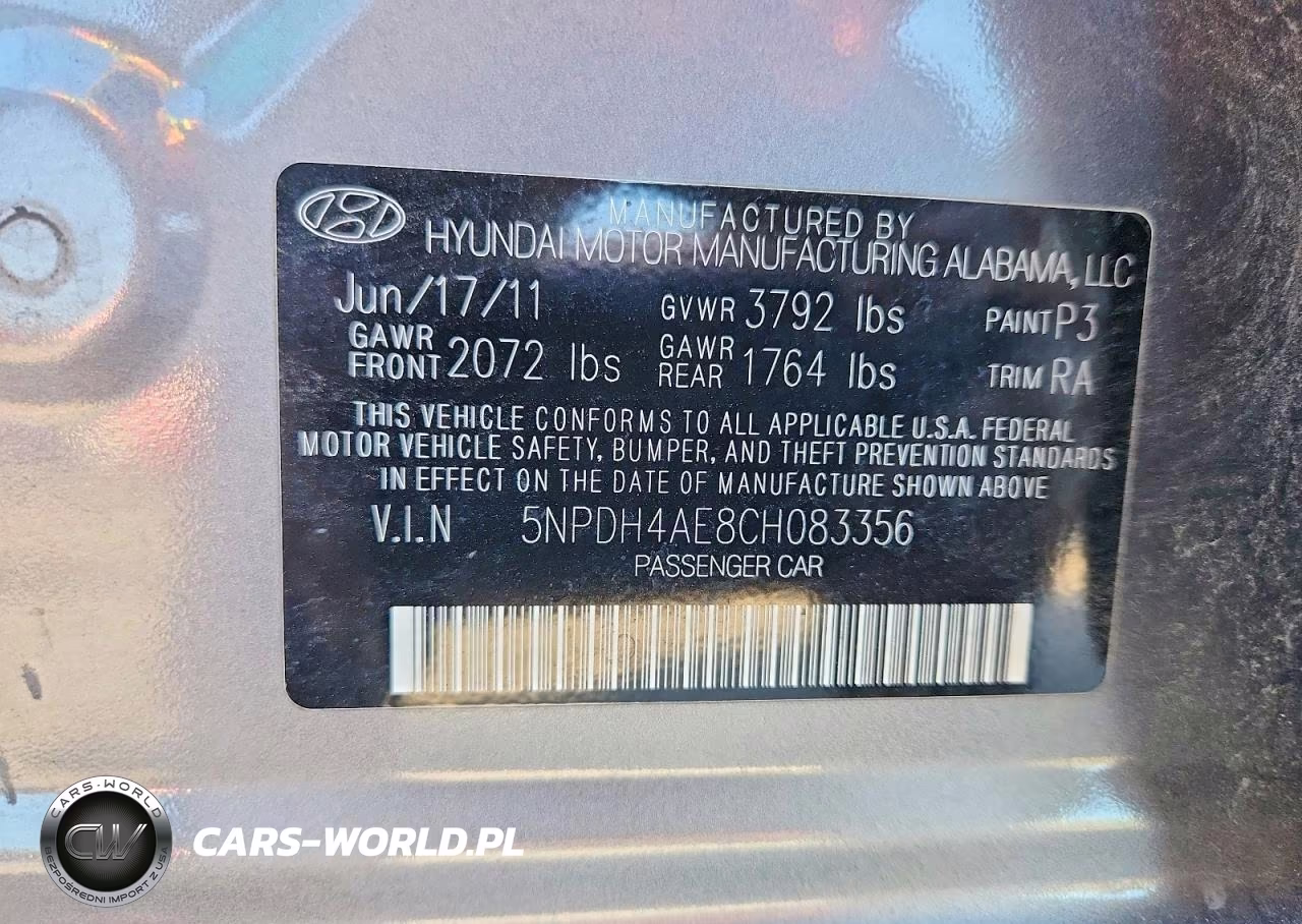 2012 Hyundai Elantra Limited VIN:5NPDH4AE8CH083356 - 12