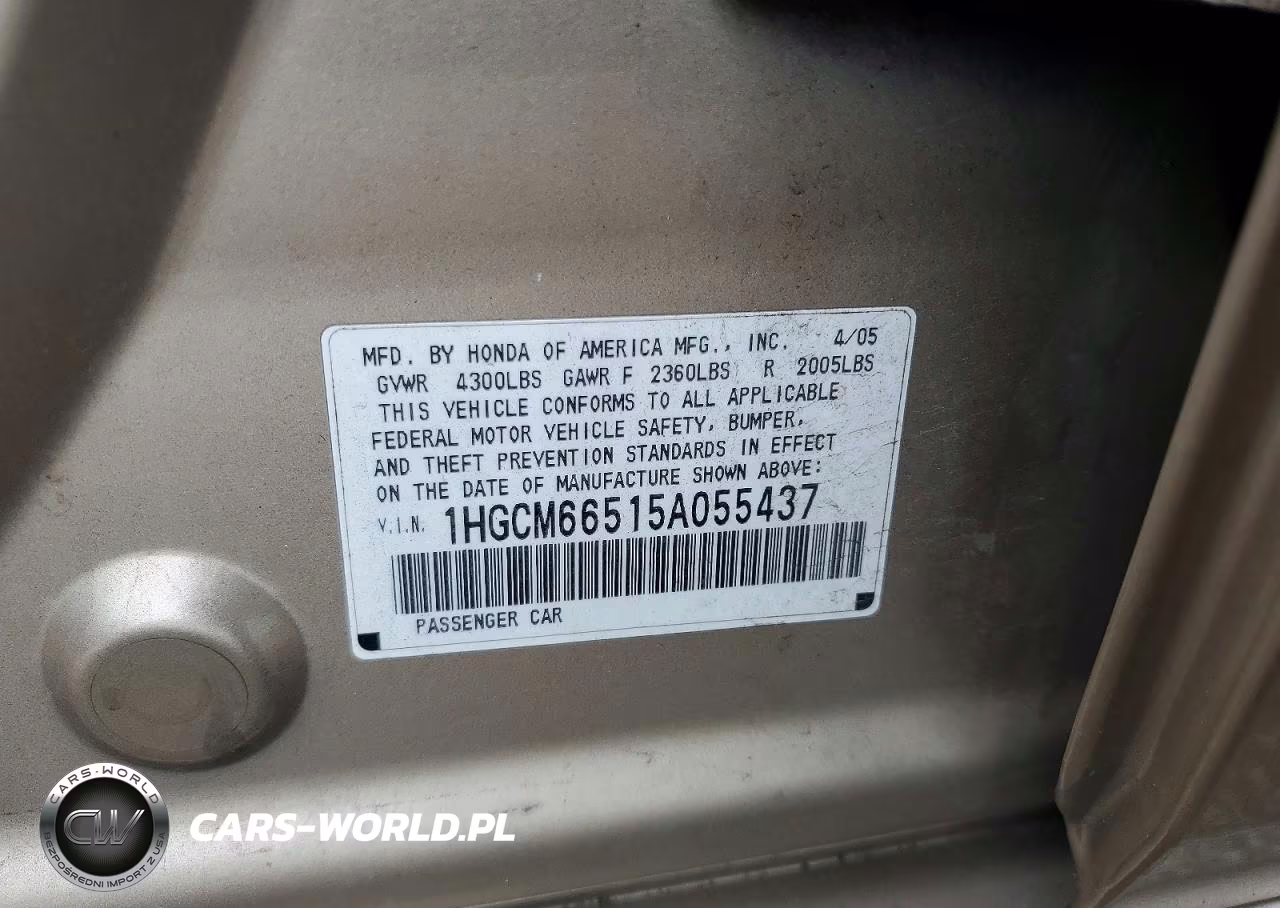2005 Honda Accord Ex VIN:1HGCM66515A055437 - 12